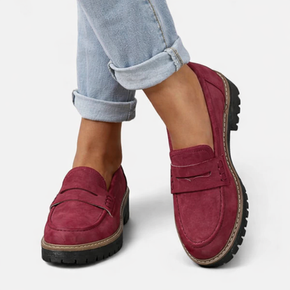 Women's Suede-Look Loafers with Low Block Heel