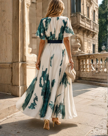 Women's Printed Wrap Maxi Dress with Tie Belt