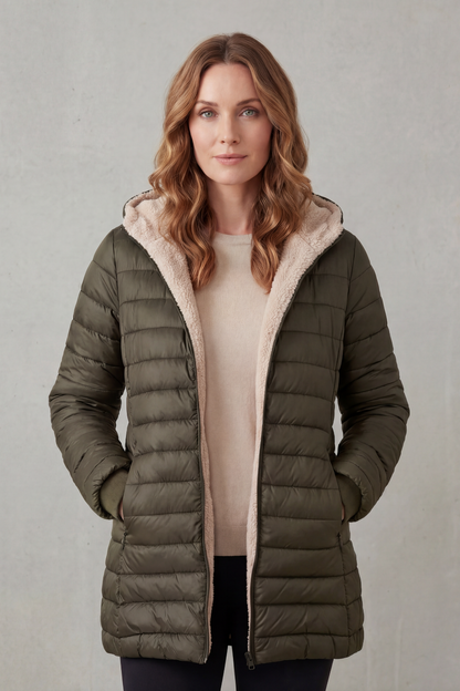 Women's Puffer Jacket with Sherpa-Lined Hood