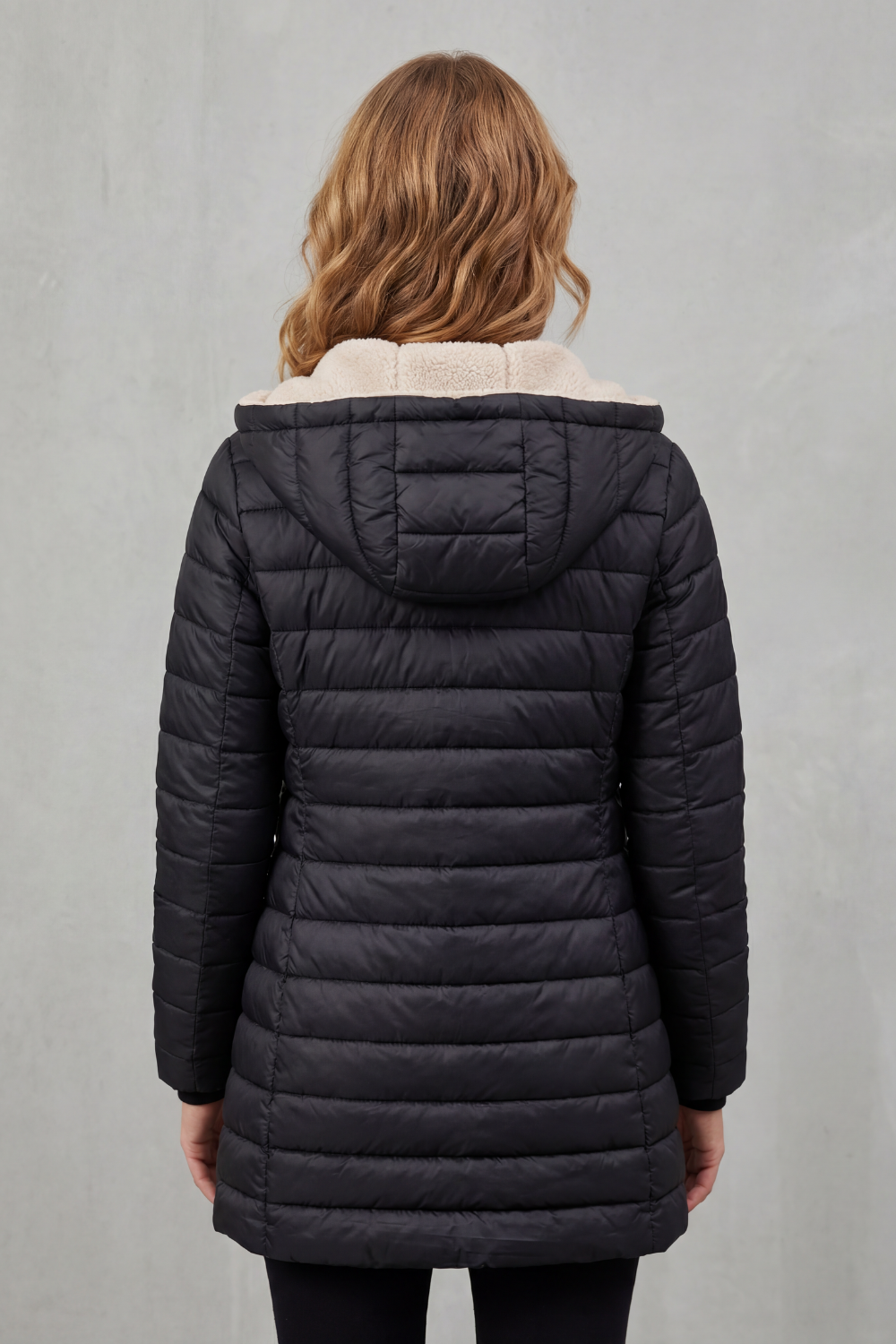 Women's Puffer Jacket with Sherpa-Lined Hood