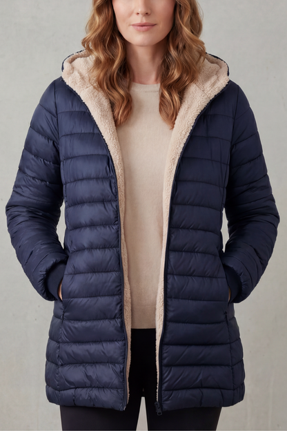Women's Puffer Jacket with Sherpa-Lined Hood