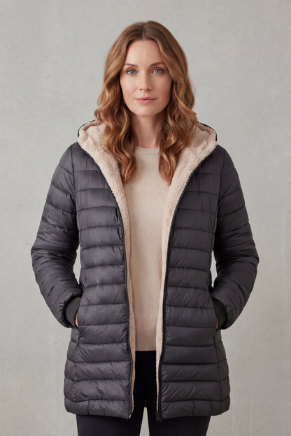 Women's Puffer Jacket with Sherpa-Lined Hood