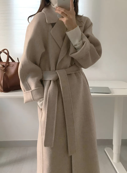 Women's Long Wool-Effect Wrap Coat for Winter