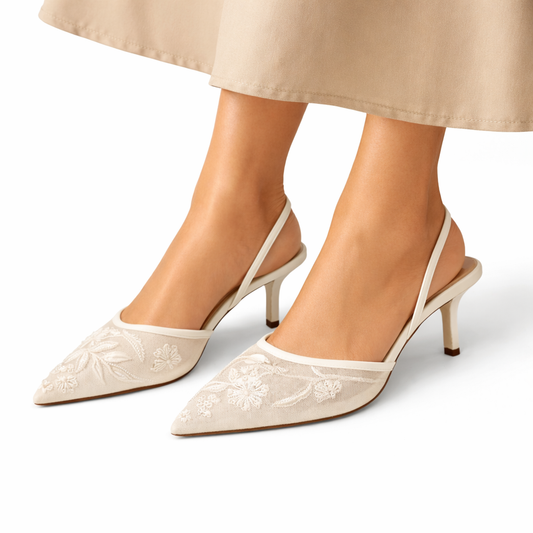 Women's Embroidered Mesh Mule Heels for Wedding