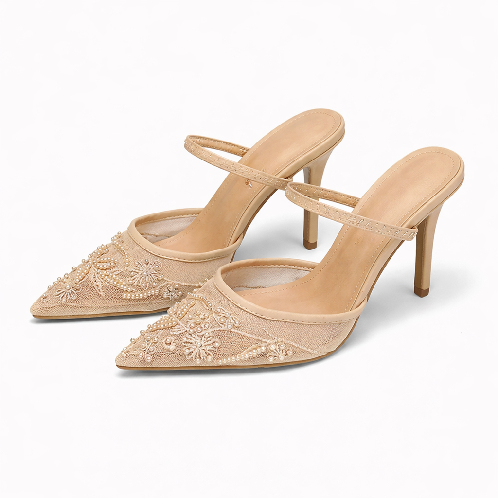 Women's Embroidered Mesh Mule Heels for Wedding