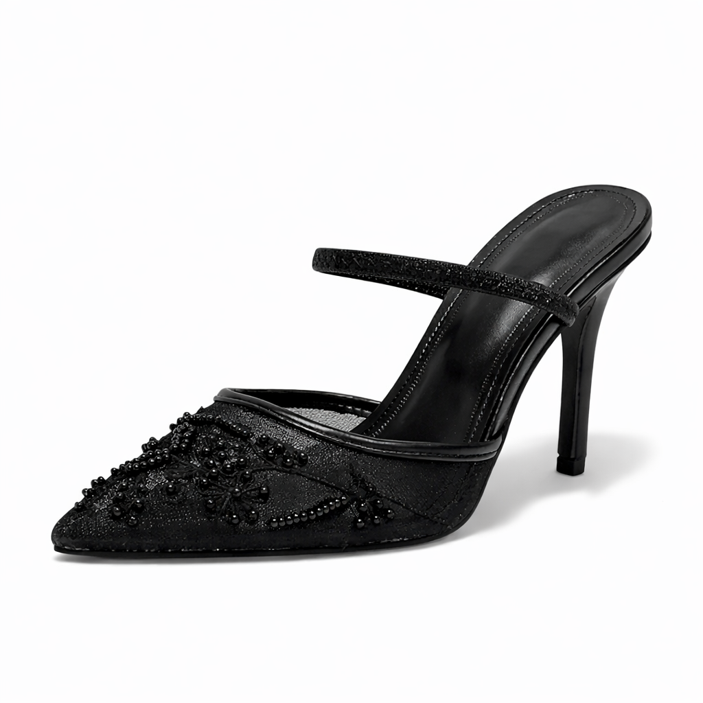 Women's Embroidered Mesh Mule Heels for Wedding