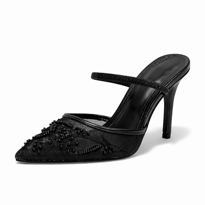Women's Embroidered Mesh Mule Heels for Wedding