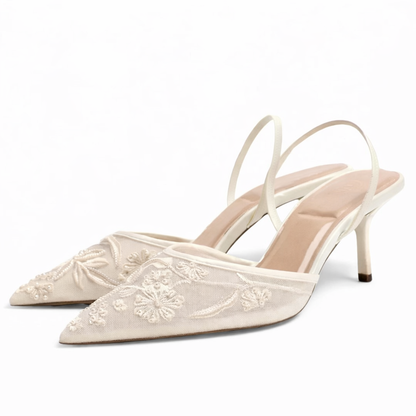 Women's Embroidered Mesh Mule Heels for Wedding