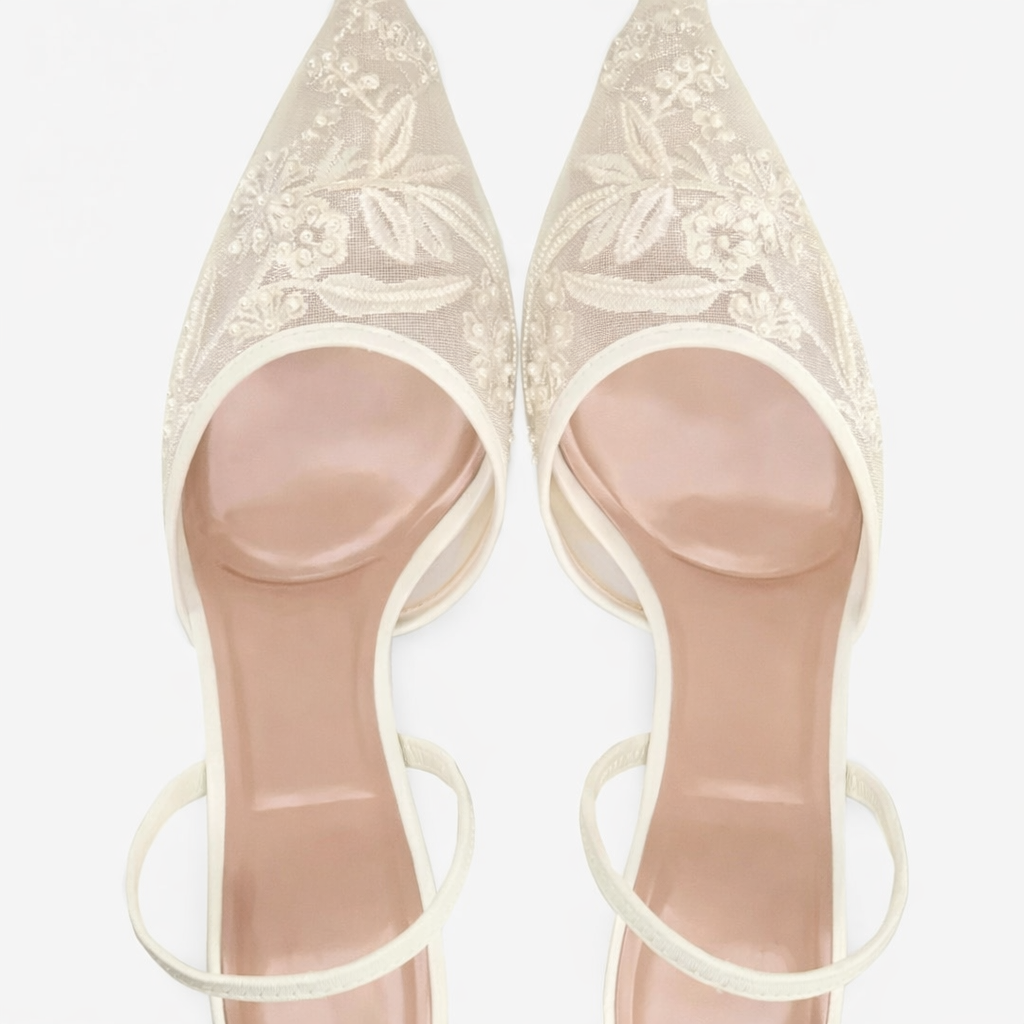 Women's Embroidered Mesh Mule Heels for Wedding