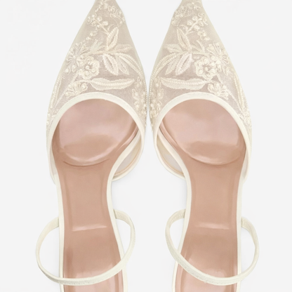 Women's Embroidered Mesh Mule Heels for Wedding