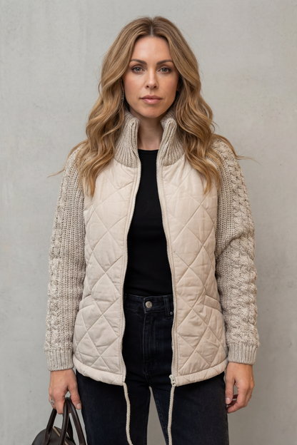 Women's Quilted Puffer Jacket Textured Knit Accents