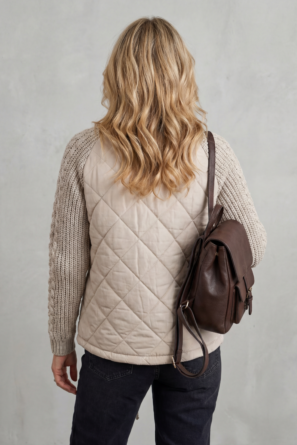 Women's Quilted Puffer Jacket Textured Knit Accents