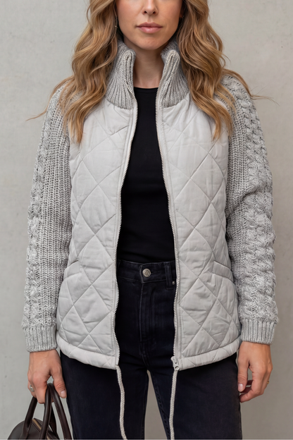 Women's Quilted Puffer Jacket Textured Knit Accents