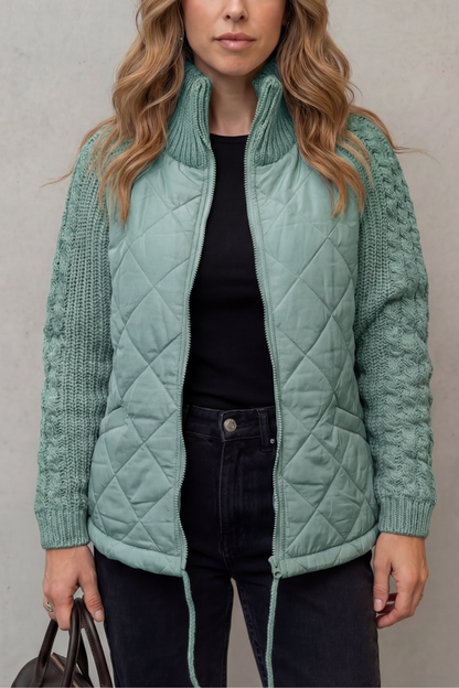 Women's Quilted Puffer Jacket Textured Knit Accents