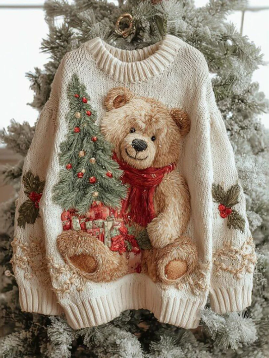 Women's Christmas Sweater with Bear Motif for Winter