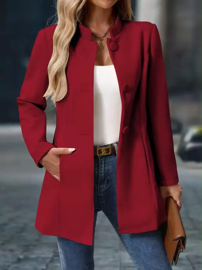 Women's Wool-Effect Stand Collar Coat for Office