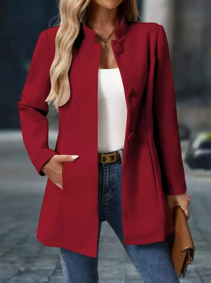Women's Wool-Effect Stand Collar Coat for Office
