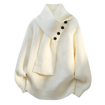 Women's Rib-Knit Sweater with Scarf Neck