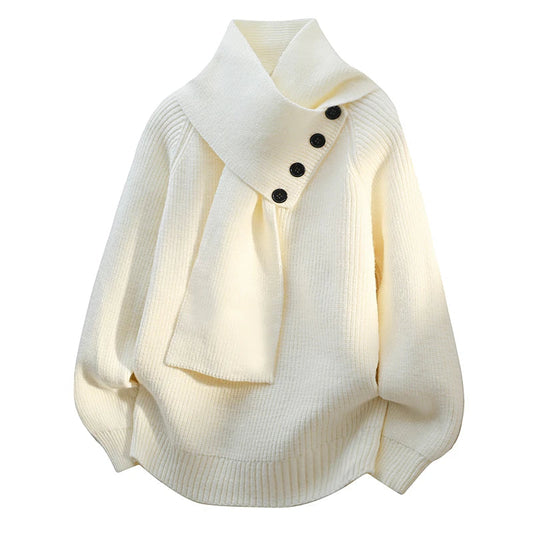 Women's Rib-Knit Sweater with Scarf Neck