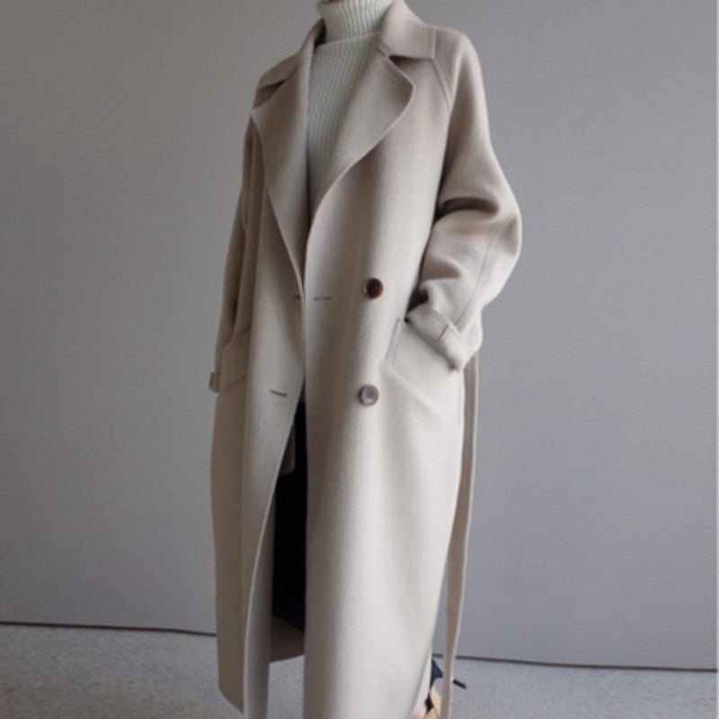 Women's Wool Trench Coat with Lapels for Fall