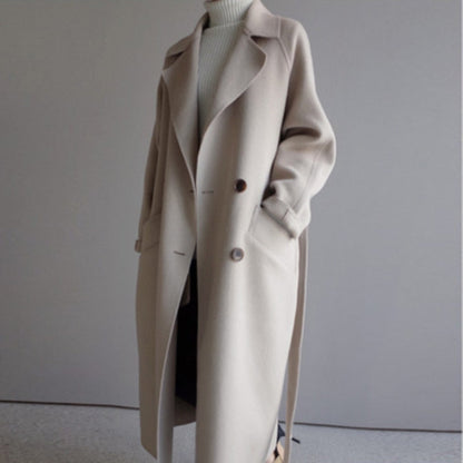 Women's Wool Trench Coat with Lapels for Fall