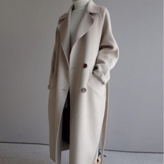 Women's Wool Trench Coat with Lapels for Fall