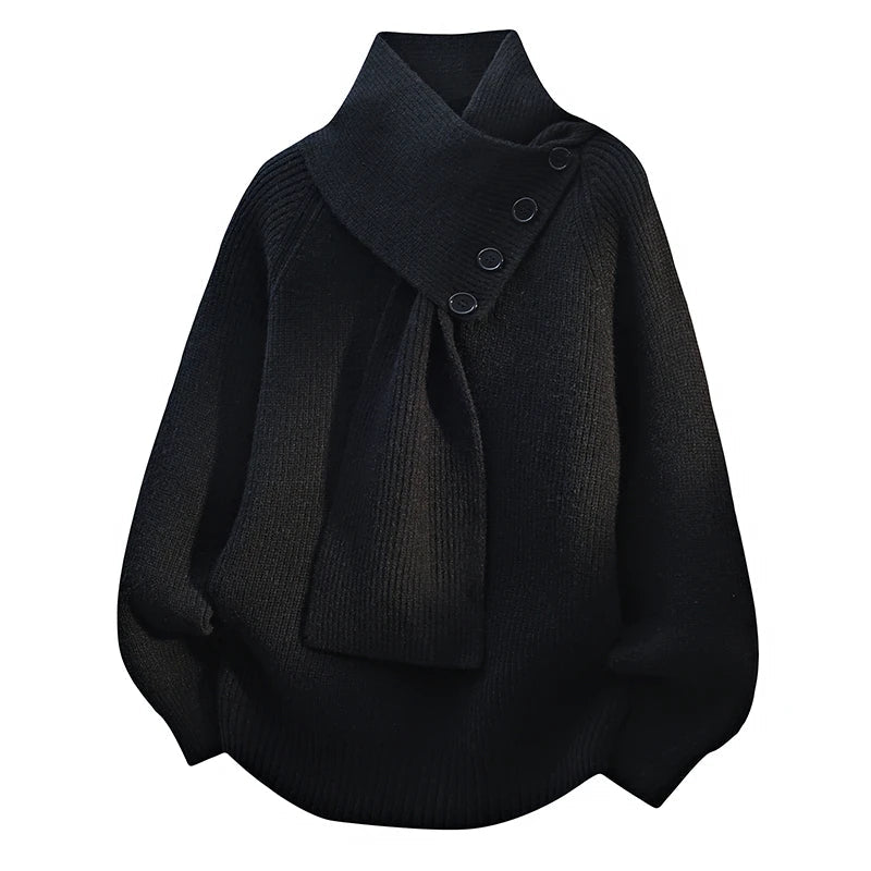 Women's Rib-Knit Sweater with Scarf Neck