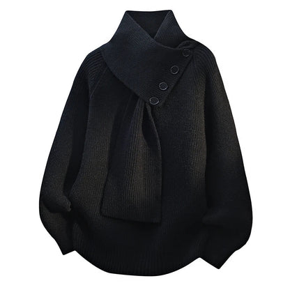 Women's Rib-Knit Sweater with Scarf Neck