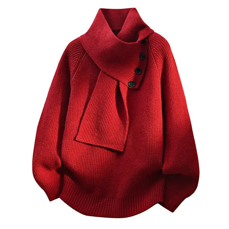 Women's Rib-Knit Sweater with Scarf Neck