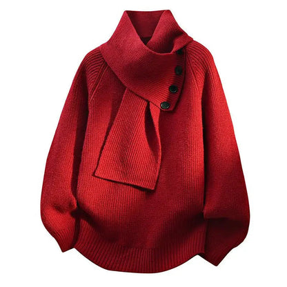 Women's Rib-Knit Sweater with Scarf Neck