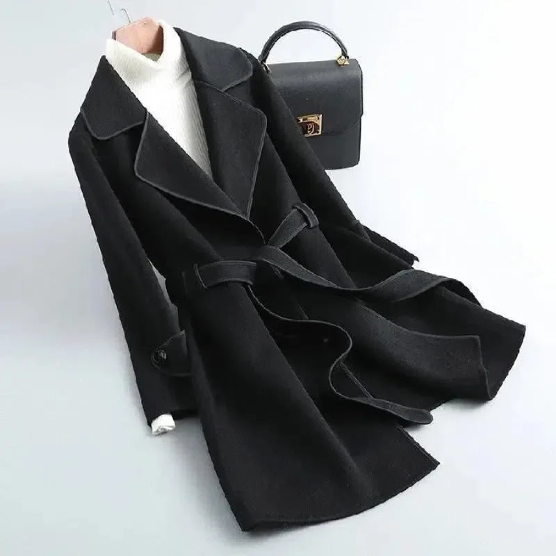 Women's Camel Wool Coat with Contrast Piping