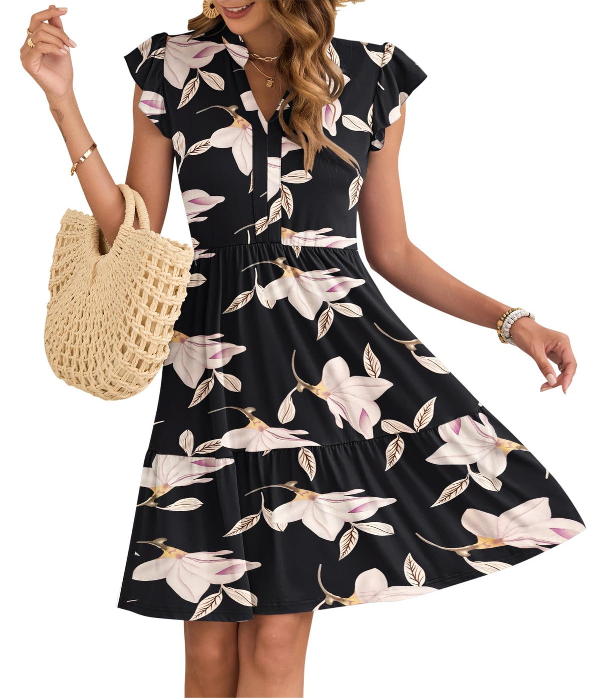 Women's Mini Dress with Elastic Waist
