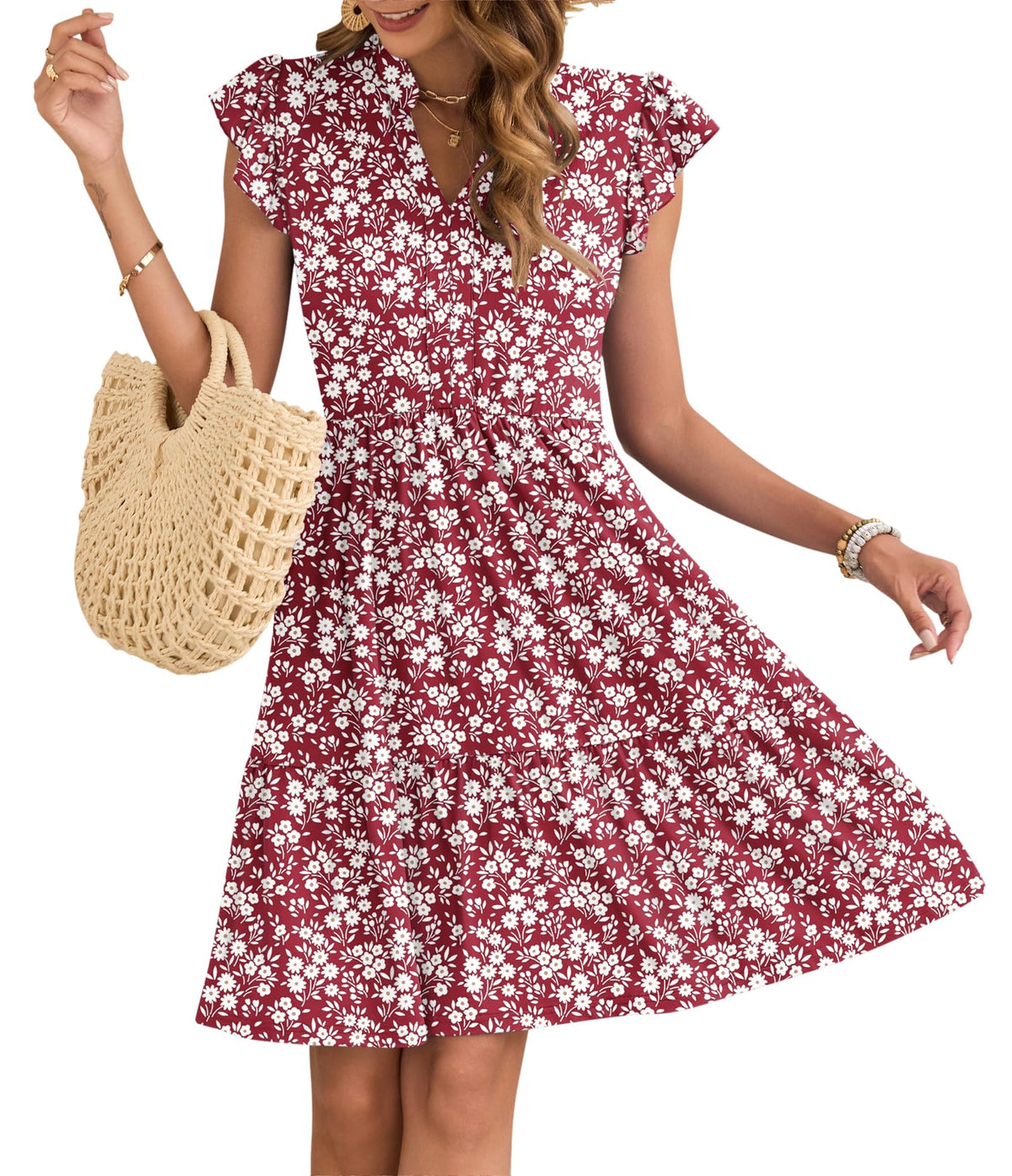 Women's Mini Dress with Elastic Waist