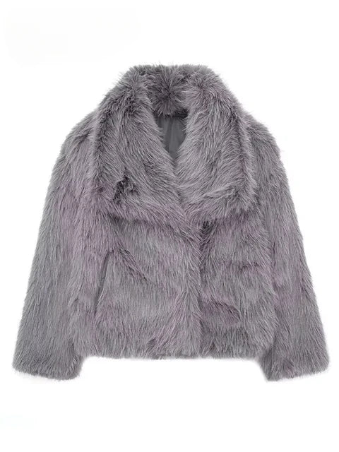 Women's Faux Fur Coat With Oversized Collar