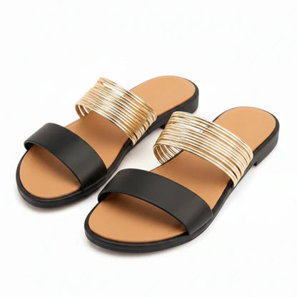 Women's Flat Sandals with Metallic Straps
