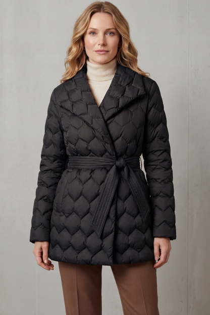 Women's Quilted Belted Puffer Jacket for Winter