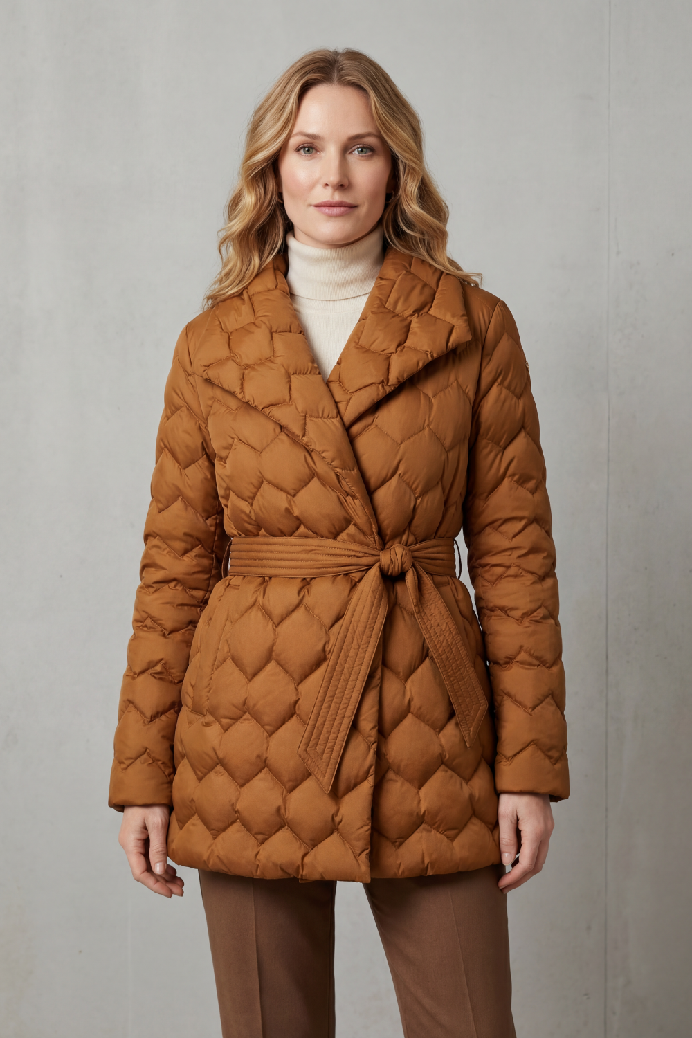 Women's Quilted Belted Puffer Jacket for Winter