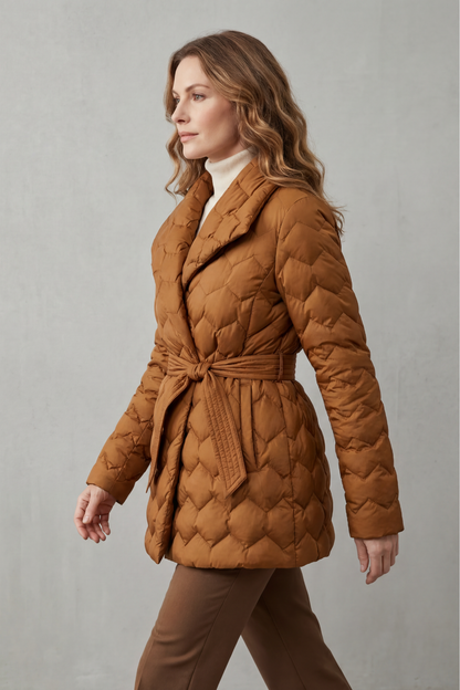 Women's Quilted Belted Puffer Jacket for Winter