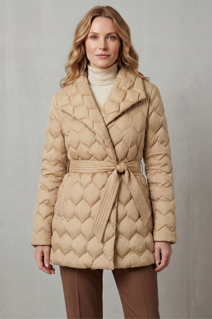Women's Quilted Belted Puffer Jacket for Winter