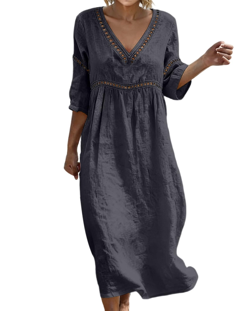 Women's Long Cotton Linen Dress for Vacation