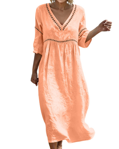 Women's Long Cotton Linen Dress for Vacation