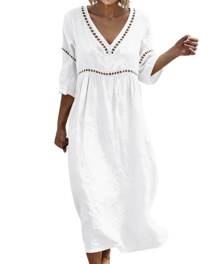 Women's Long Cotton Linen Dress for Vacation
