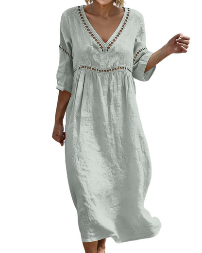 Women's Long Cotton Linen Dress for Vacation