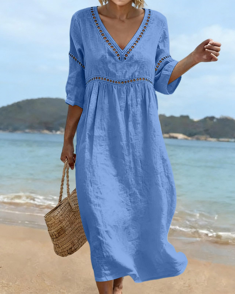Women's Long Cotton Linen Dress for Vacation