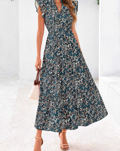 Women's Floral Midi Dress with Pockets for Vacation