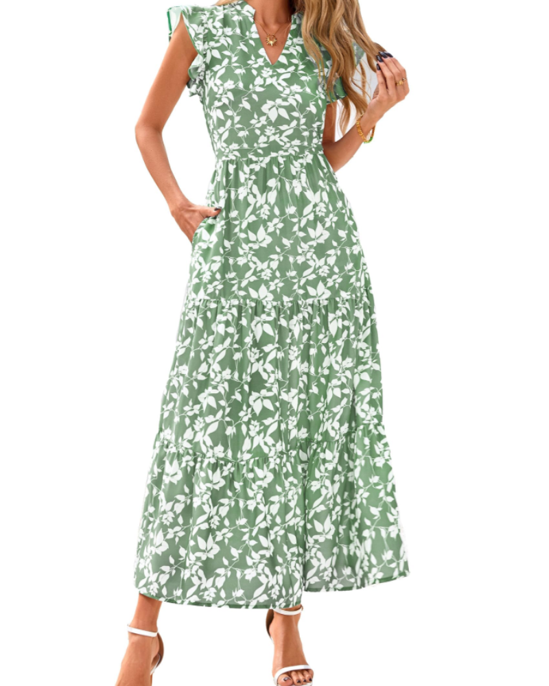 Women's Floral Midi Dress with Pockets for Vacation