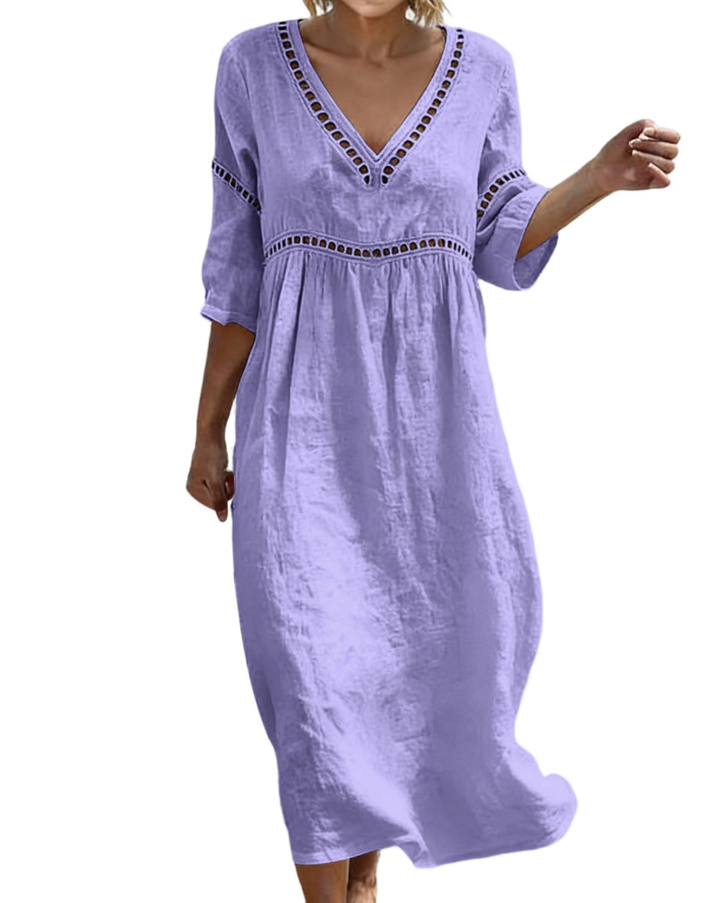 Women's Long Cotton Linen Dress for Vacation