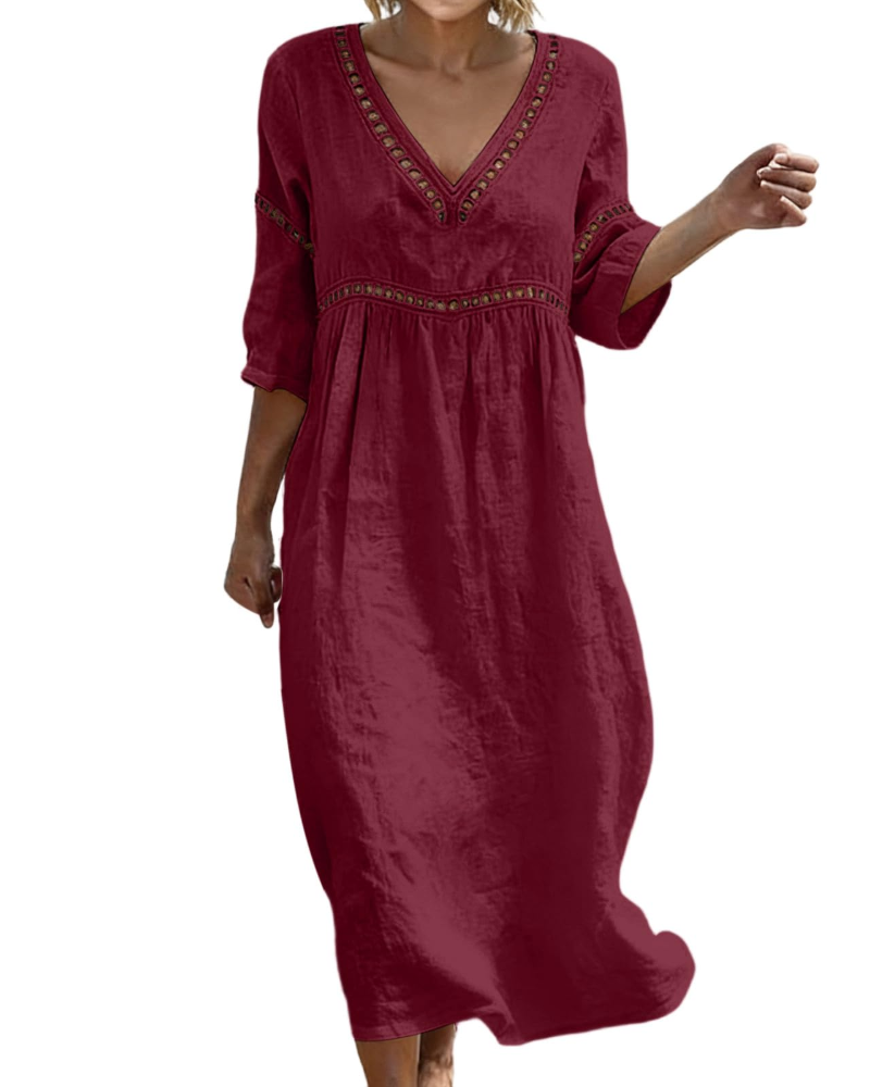 Women's Long Cotton Linen Dress for Vacation
