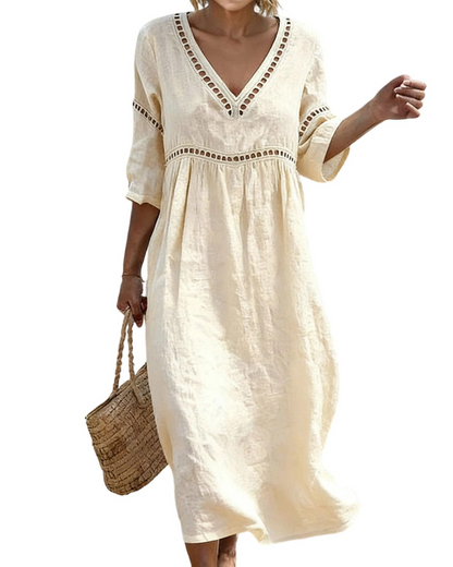 Women's Long Cotton Linen Dress for Vacation