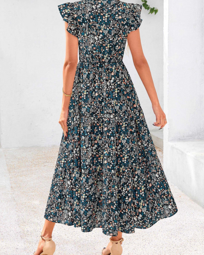 Women's Floral Midi Dress with Pockets for Vacation